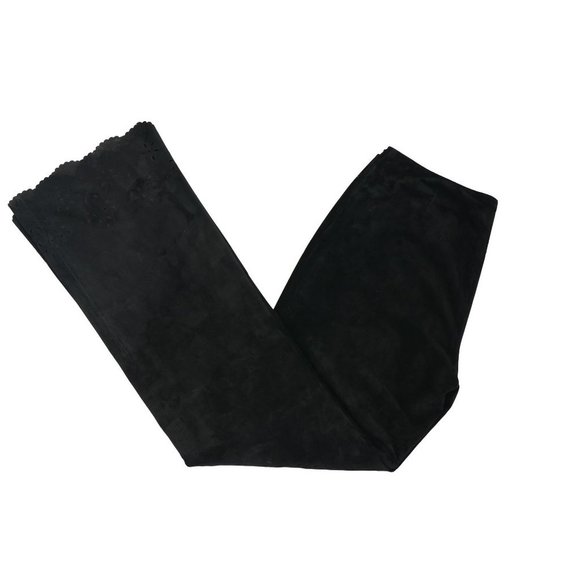 Danier black real suede flared pants with floral cut-out at bottom !! size 12 - Picture 2 of 10